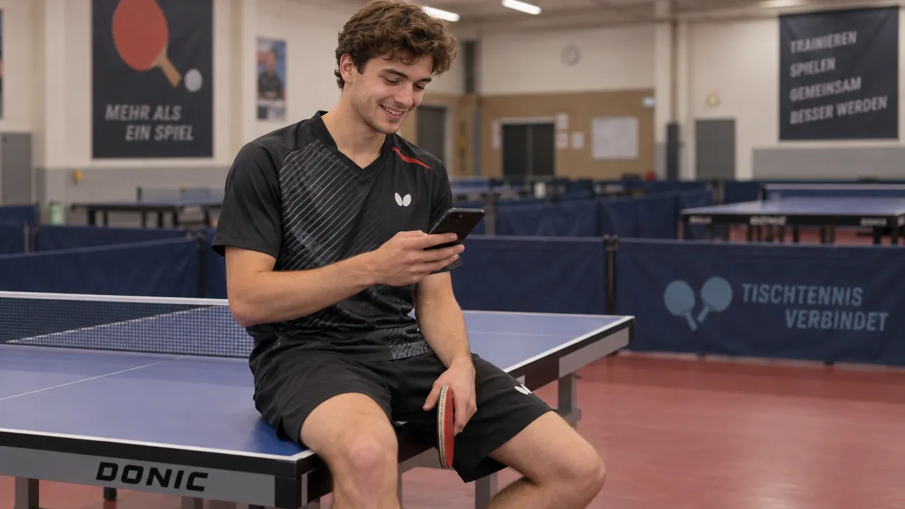 Spieler in der Halle schaut aufs Handy