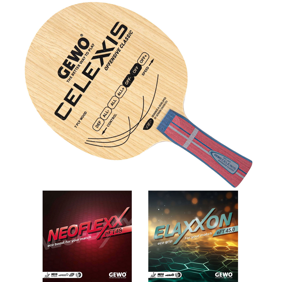 GEWO Celexxis Offensive Classic Schläger-Kombination mit Neoflexx eFT 48 rot 2,1 mm + Elaxxon eFT 45.0 schwarz 2,1 mm