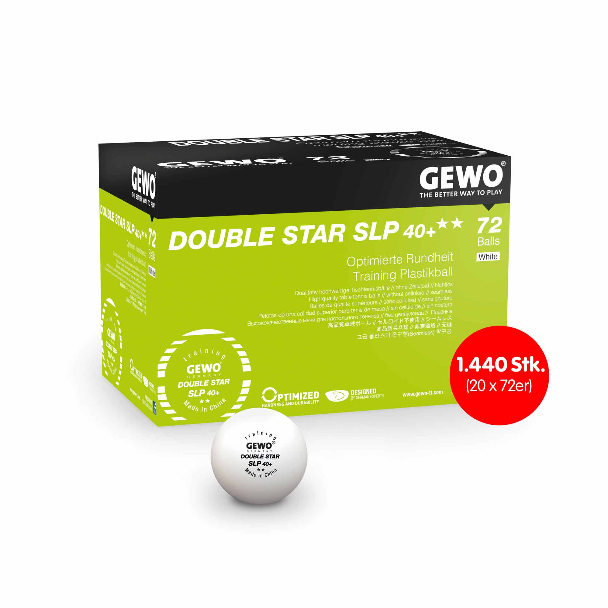 GEWO Ball Double Star SLP40+ 1440 Stk.(20x 72er) - Trainingsball aus Plastik nahtlos