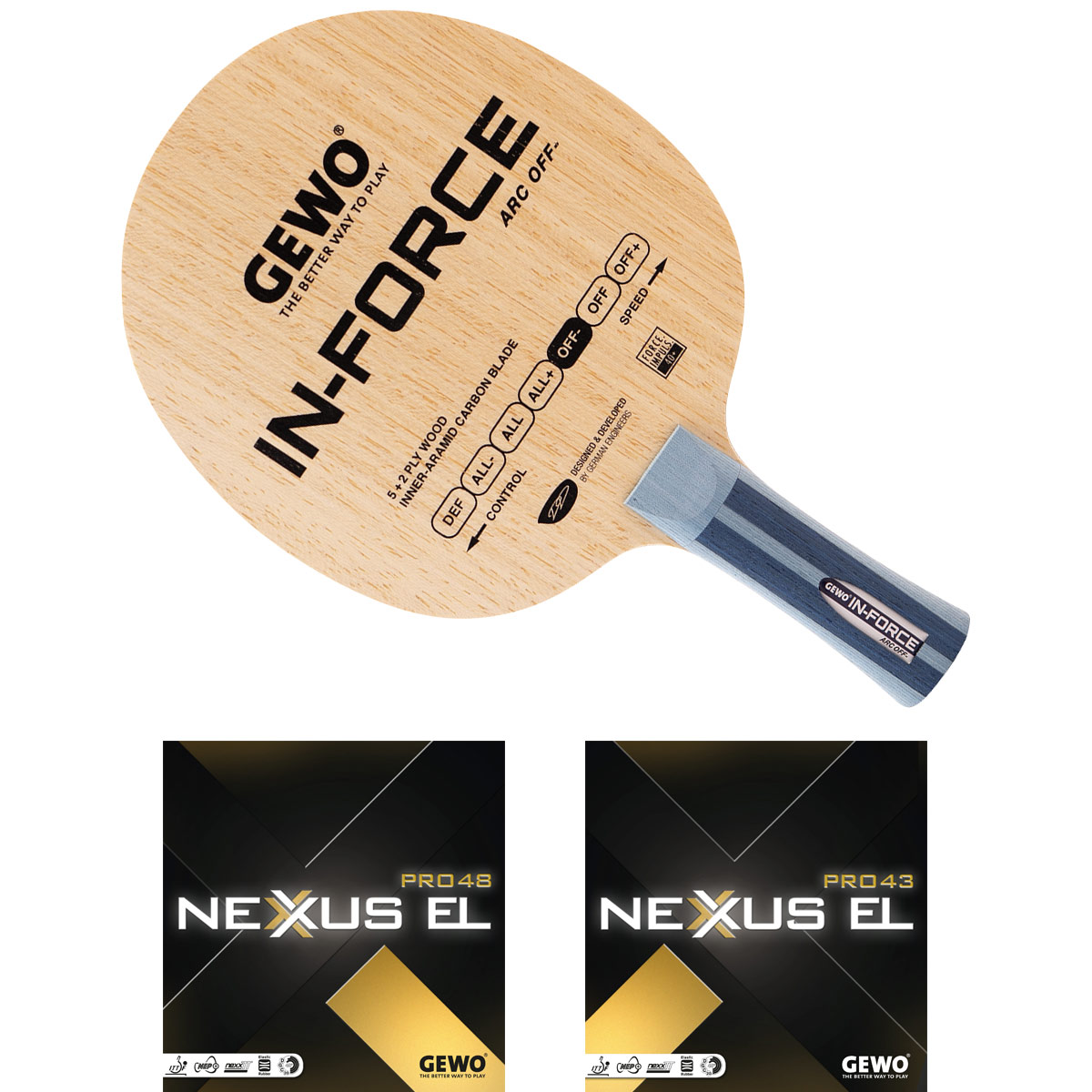 GEWO In-Force ARC OFF- Komplettschläger mit Nexxus EL Pro 48 (VH) & Nexxus EL Pro 43 (RH)