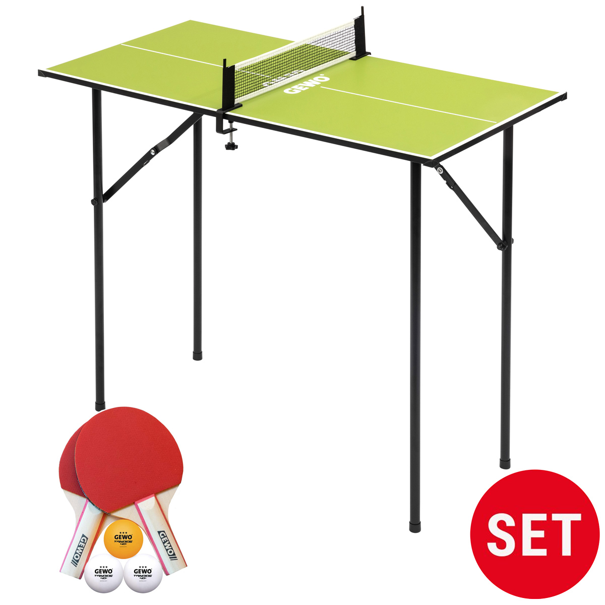 GEWO Set 1x Mini Tisch + 1x Midi Schlägerset grün