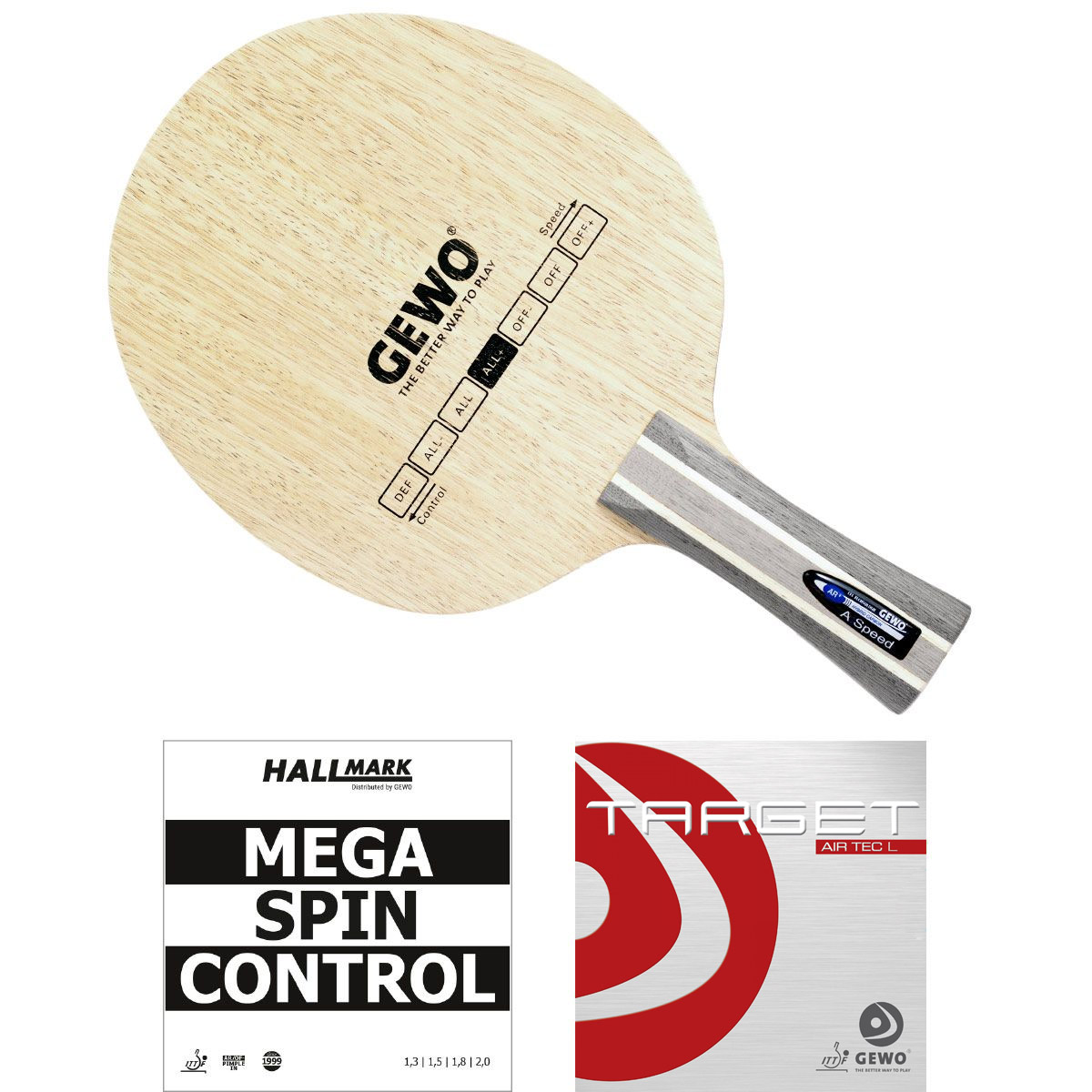 GEWO Hybrid Carbon A/Speed All+ Komplettschläger (Mega Spin Control / Target airTEC L)