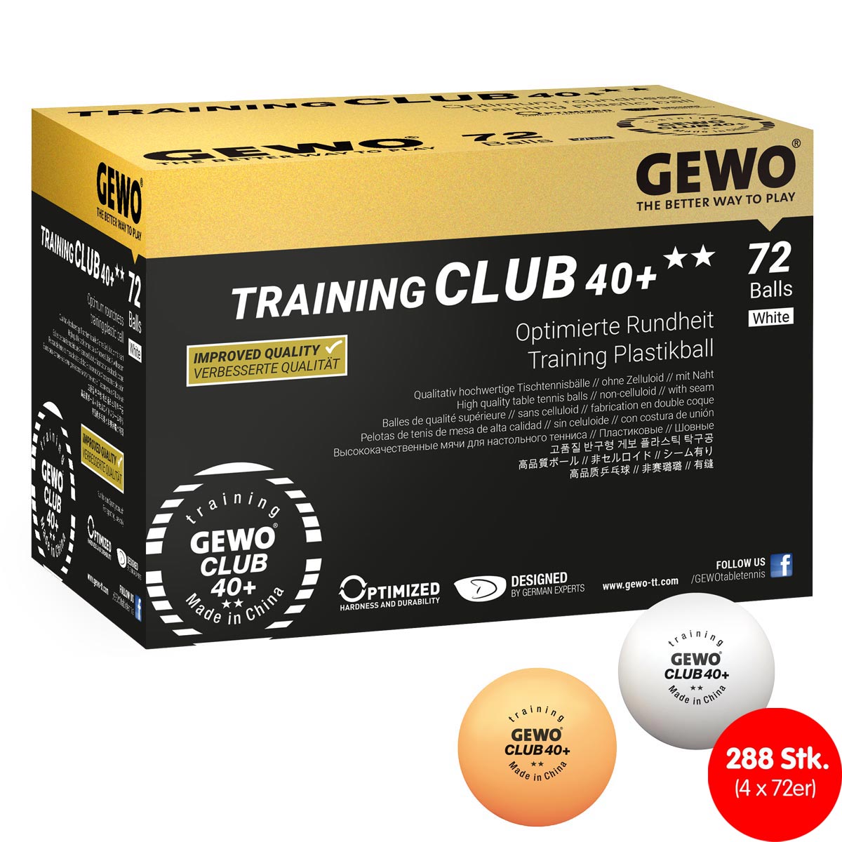 GEWO Ball Training Club 40+ 4x 72er Karton – Trainingsball Plastik (ABS) mit Naht
