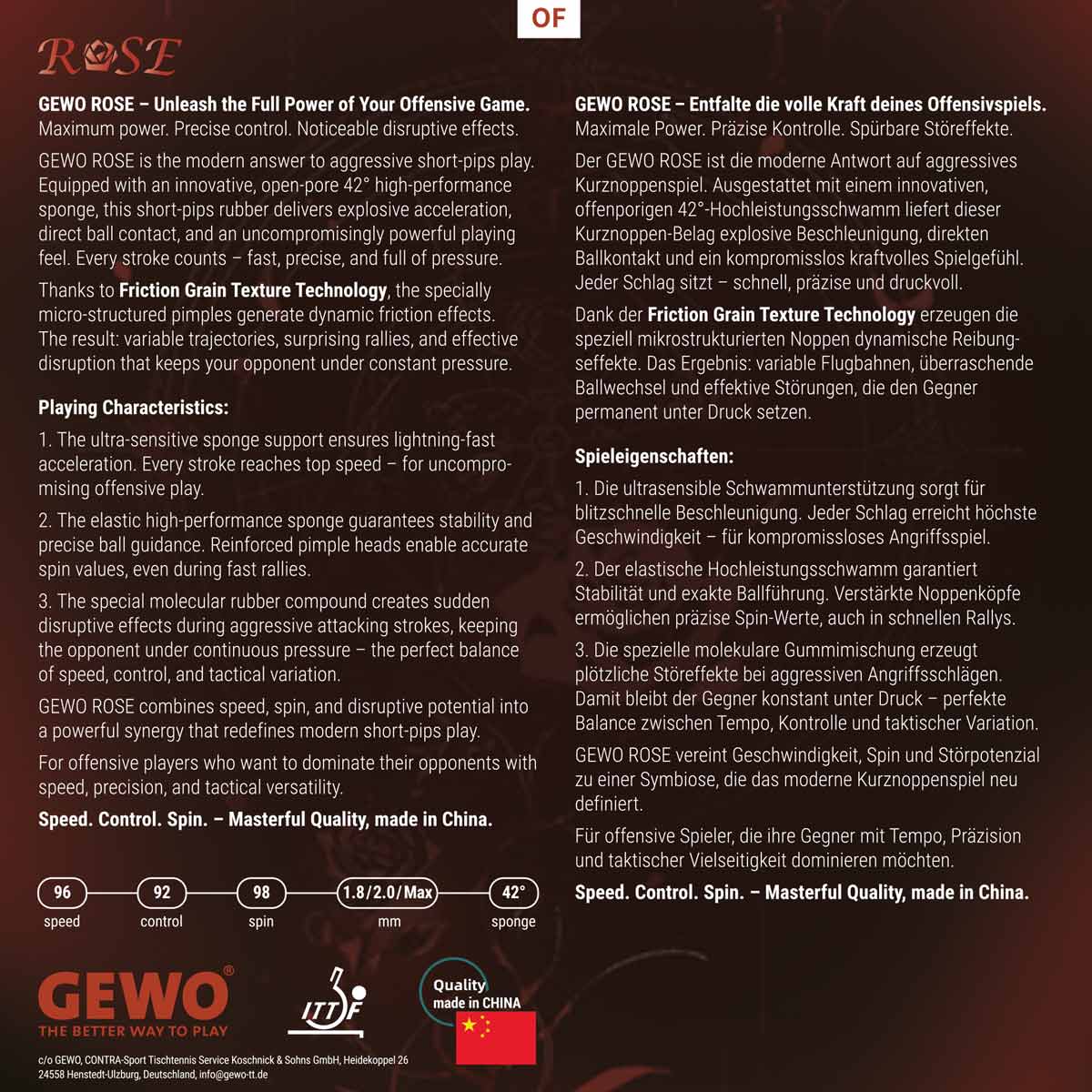 GEWO Belag Rose 1,8 mm rot