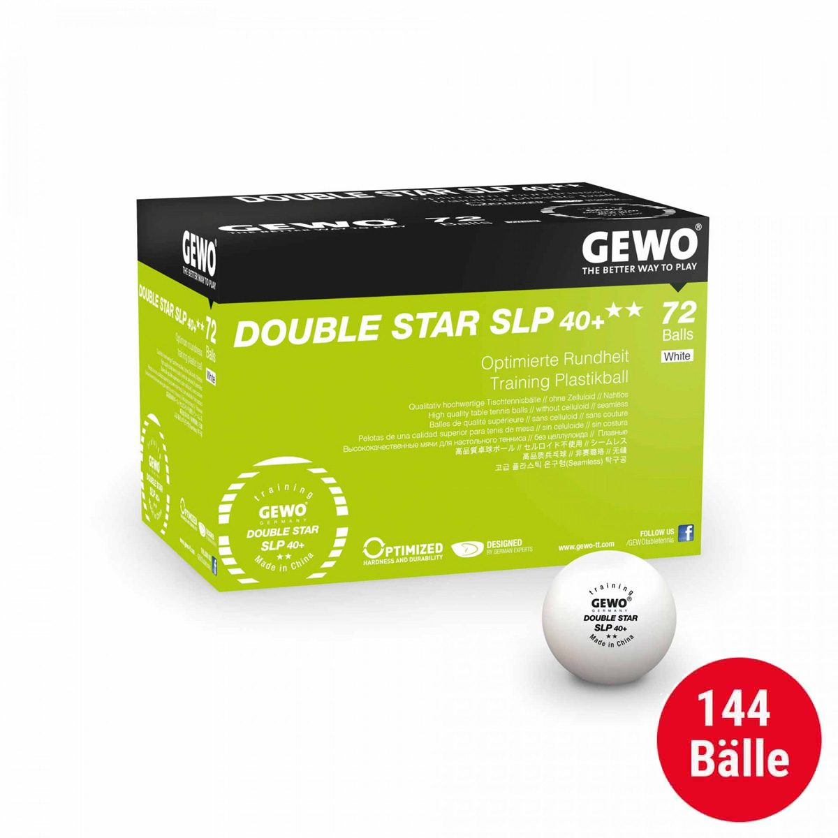 GEWO Double Star SLP 40+ Trainingsball nahtlos (2x72er Set, weiß)