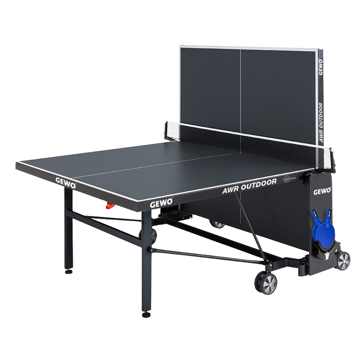 GEWO AWR Outdoor Komplett-Set (Tisch + 2 Outdoor-Schläger + 6 AWR Outdoor 40+ Bälle) grau