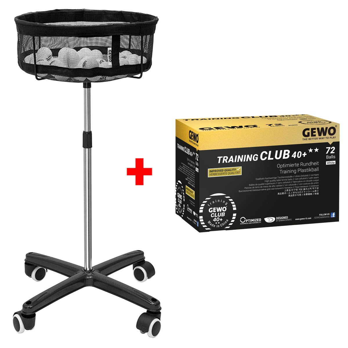 GEWO Mobiler Ballkorb + GEWO Ball Double Star SLP40+ 72er Trainings-Set