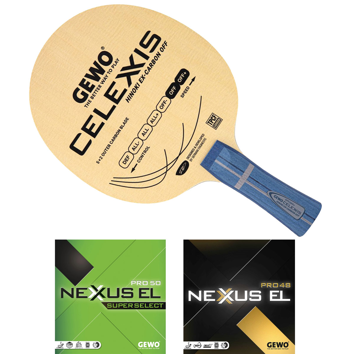 GEWO Celexxis Hinoki Ex-Carbon OFF Schläger-Set mit Nexxus EL Pro SuperSelect