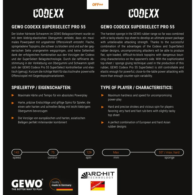 GEWO Belag Codexx Pro 55 SuperSelect – Bild 3
