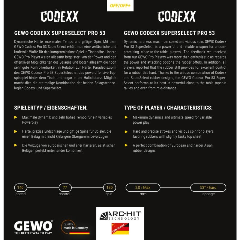 GEWO Belag Codexx Pro 53 SuperSelect – Bild 3